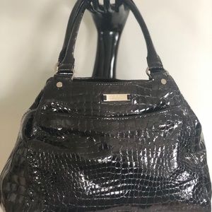Black patent leather handbag